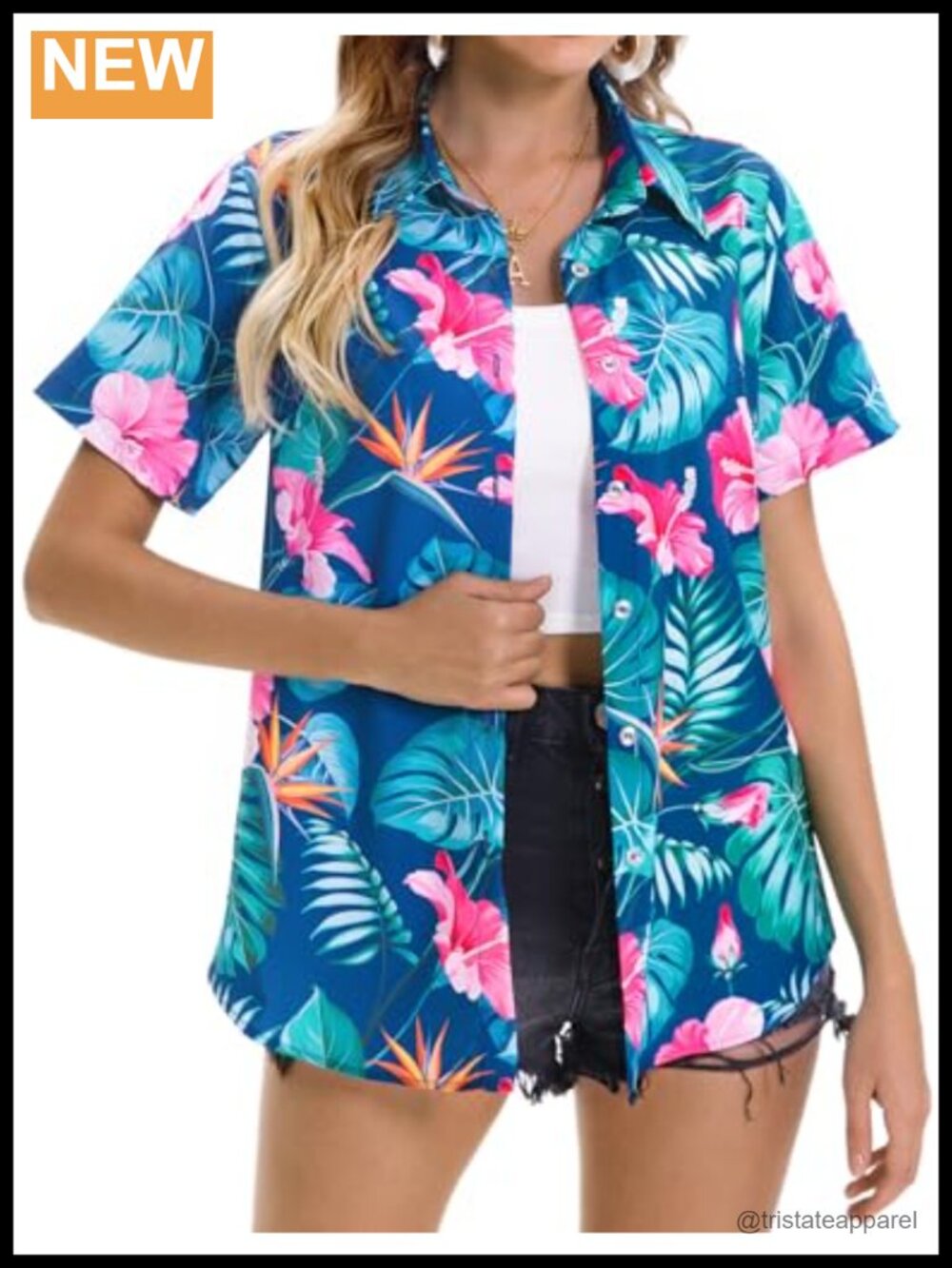 Women's Hawaiian Tropical Button Down Short Sleeve Blouse Aloha Shirt